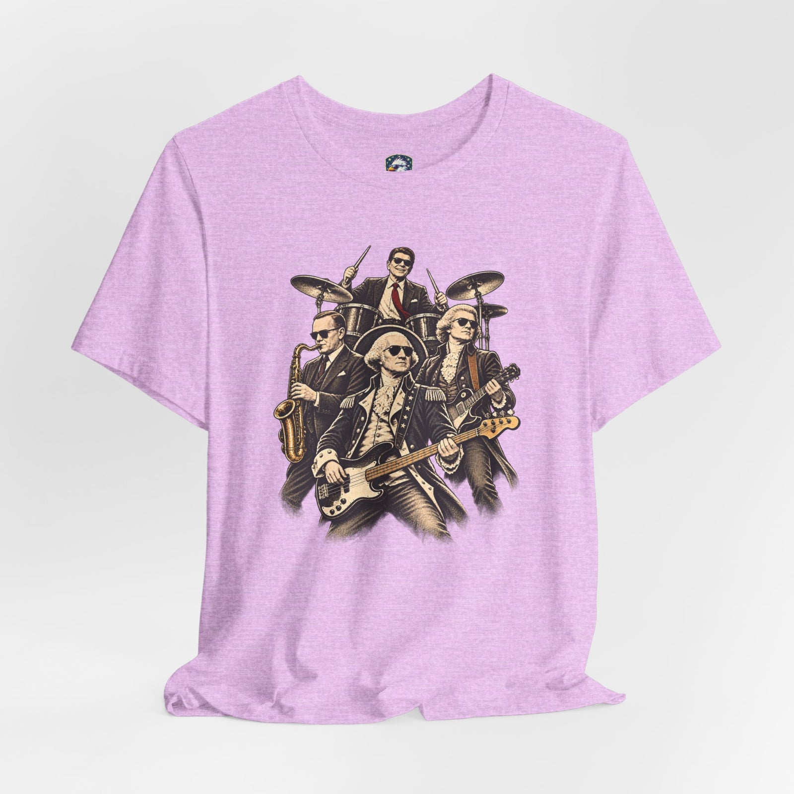 Washington, Jefferson, Reagan & Coolidge Rock Band Tee — Founding Fathers Vintage Musician Graphic T-Shirt - 4LibertyShop.com