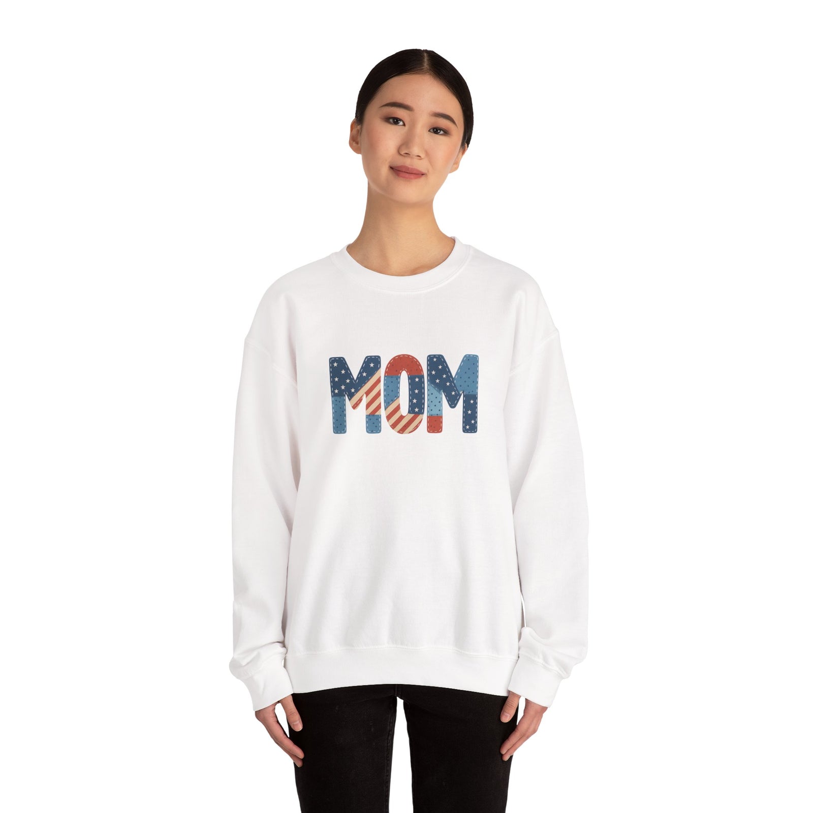 Embroidered Patriotic Mom Crewneck Sweatshirt
