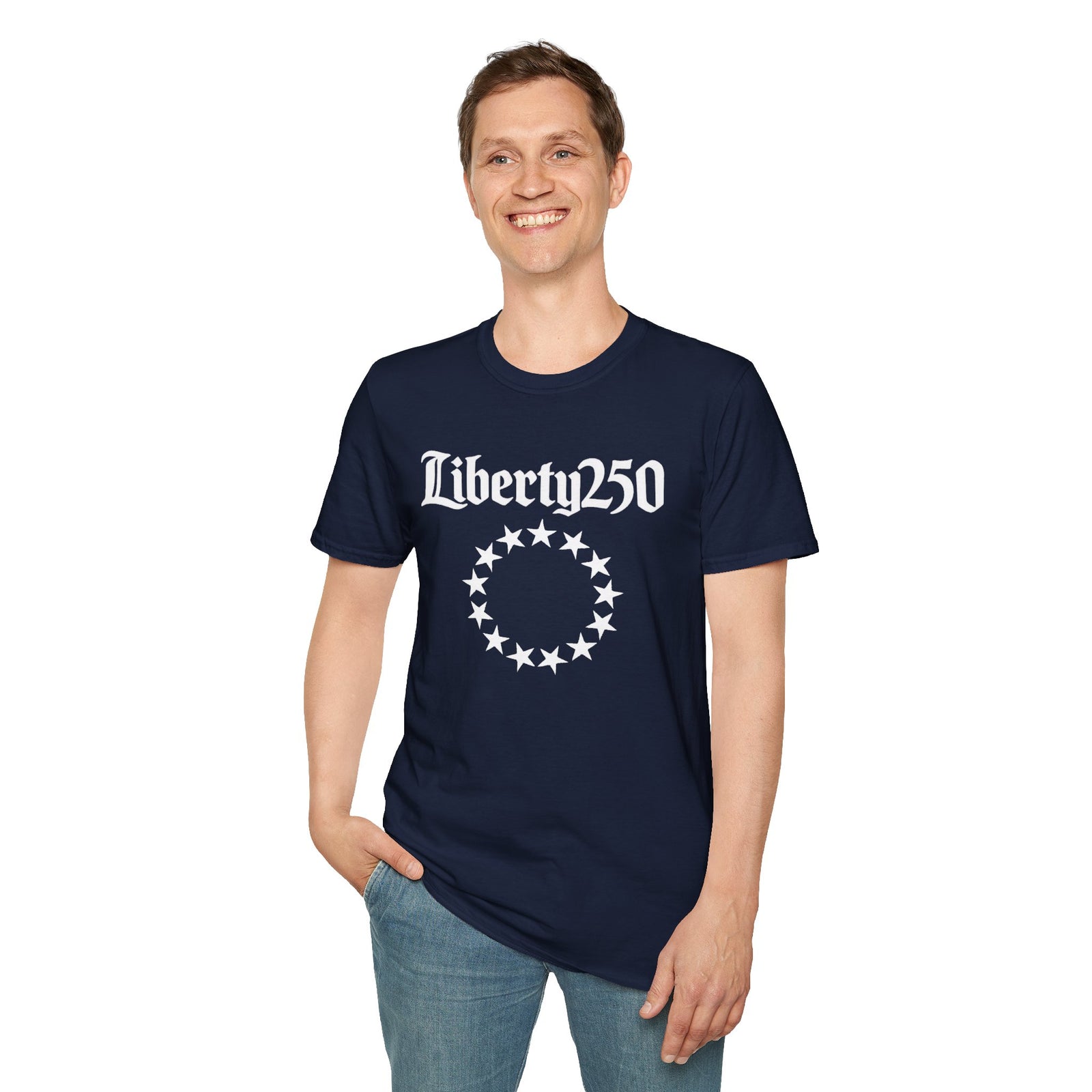 Liberty250 T-Shirt — Vintage Betsy Ross Star Circle Patriotic Tee