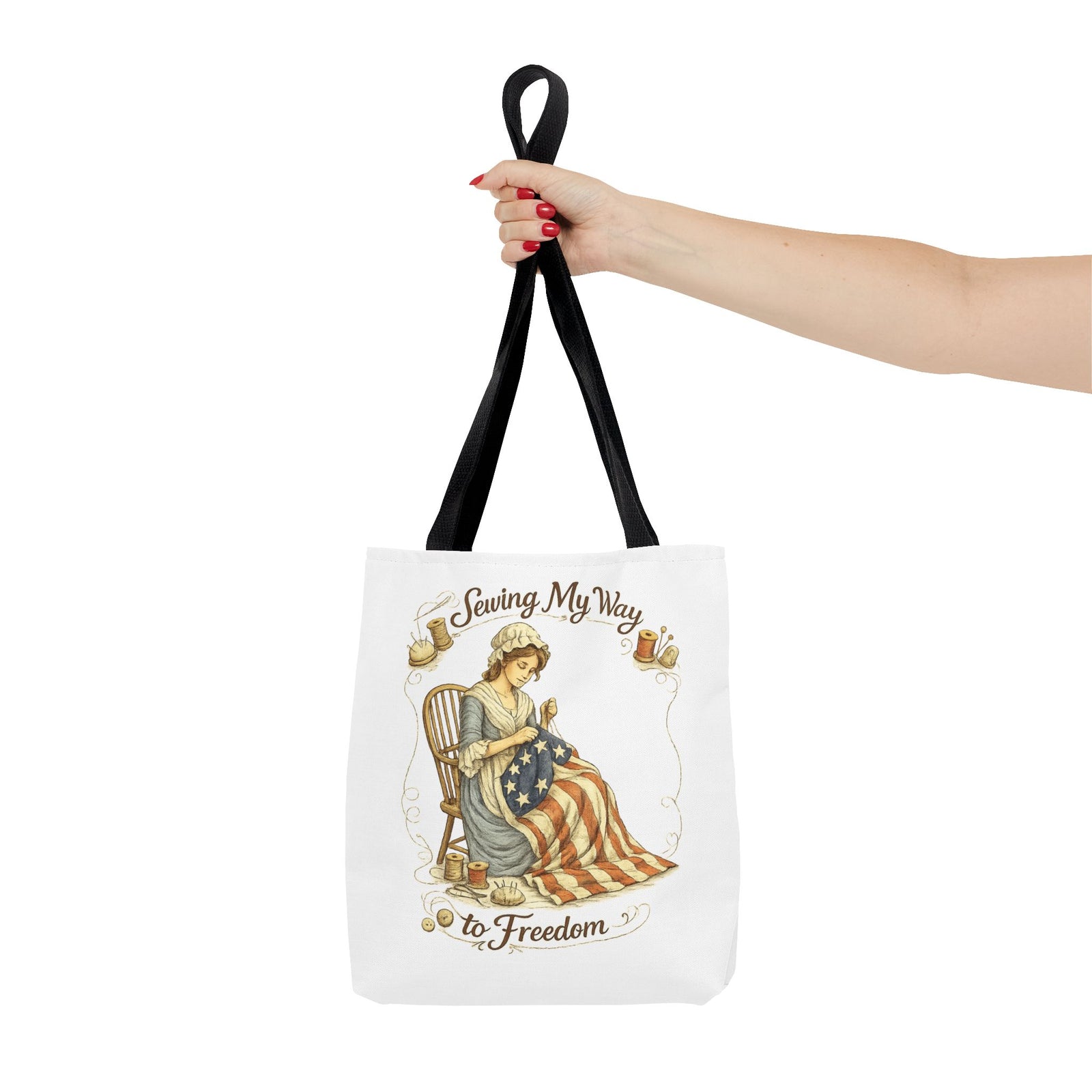 Sewing My Way to Freedom Tote Bag — Patriotic Quilter Gift