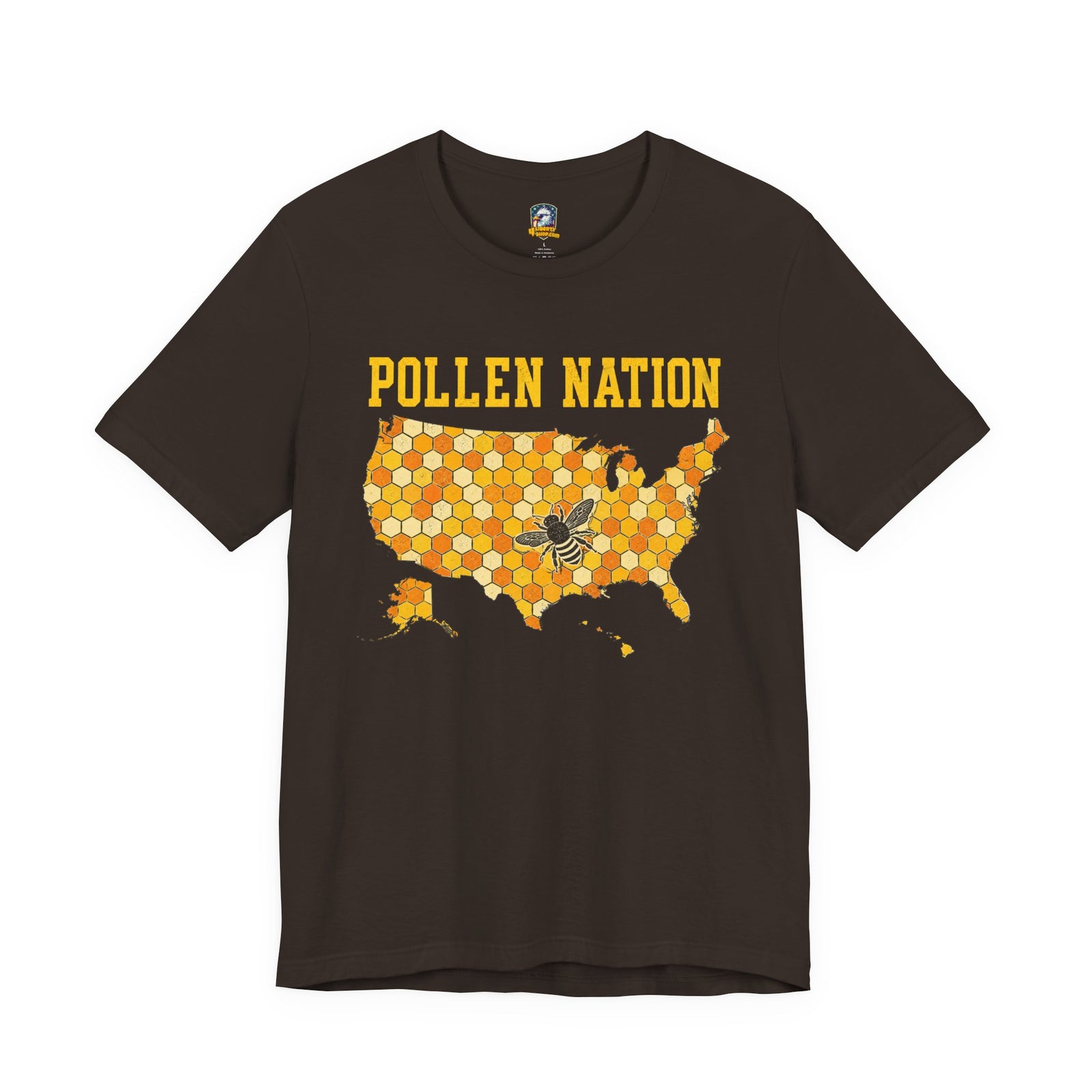 Pollen Nation T-Shirt – USA Honeycomb Map with Bee Graphic