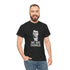 Man wearing a black t-shirt with 'WE ARE CHARLIE' text and graphic on a white background