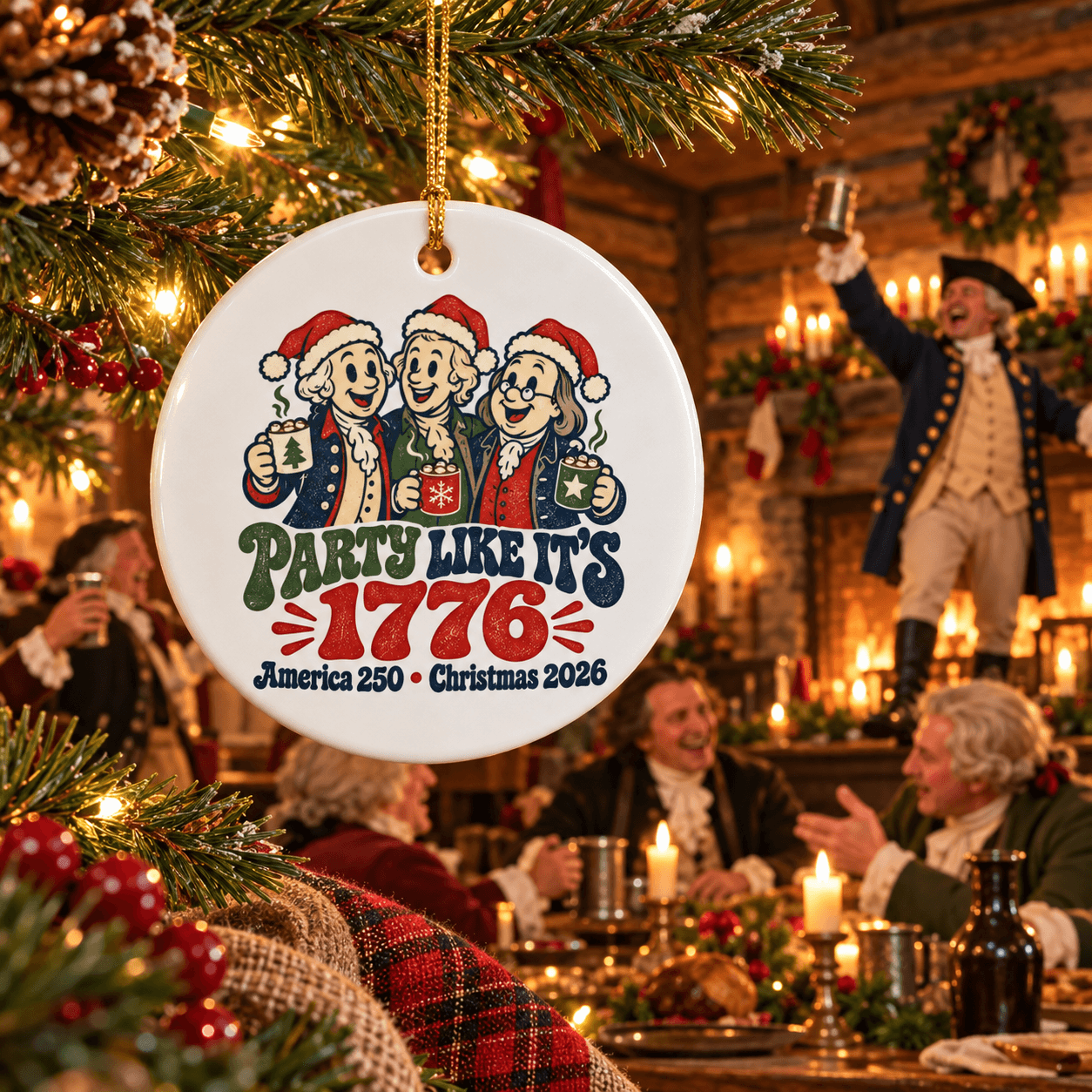 Party Like It’s 1776 Christmas 2026 Ceramic Ornament - 4LibertyShop.com