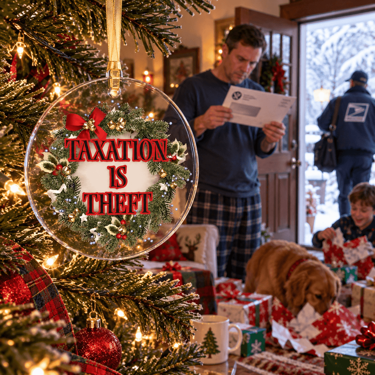 Taxation is Theft Glass Ornament - 4LibertyShop.com