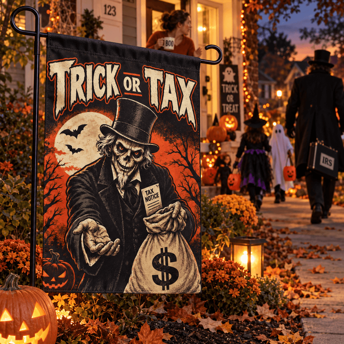 Trick Or Tax Garden Flag - 4LibertyShop.com