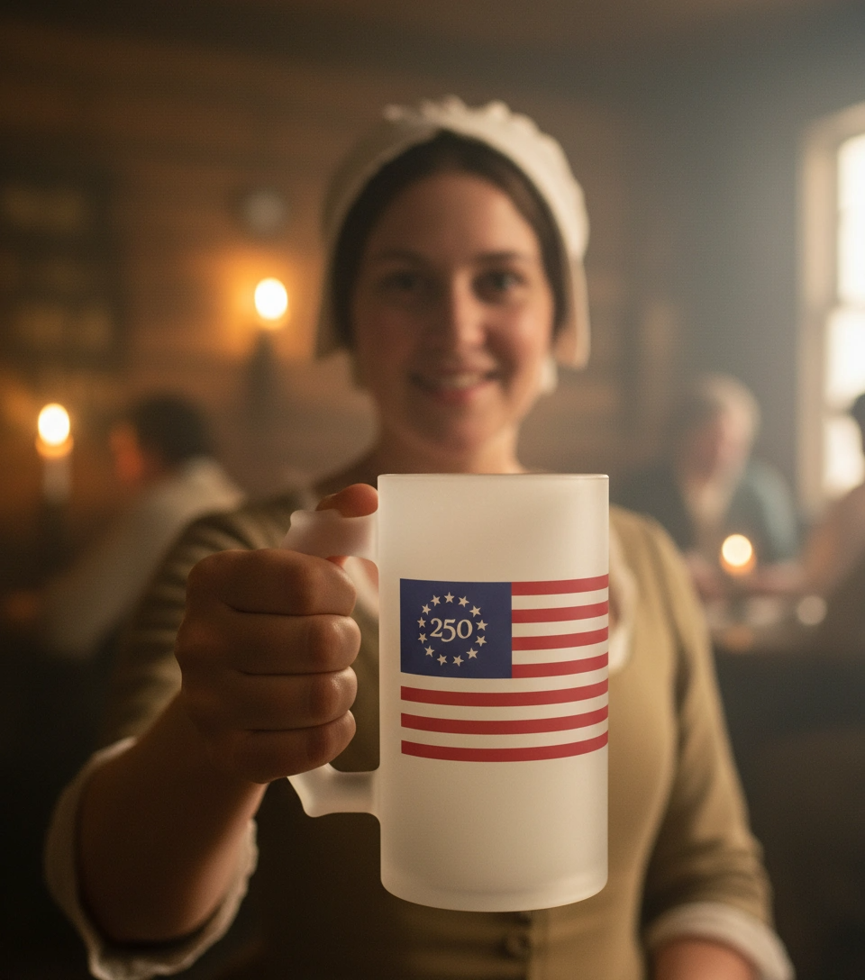 Frosted Beer Mug – 250th Anniversary Betsy Ross Flag Design