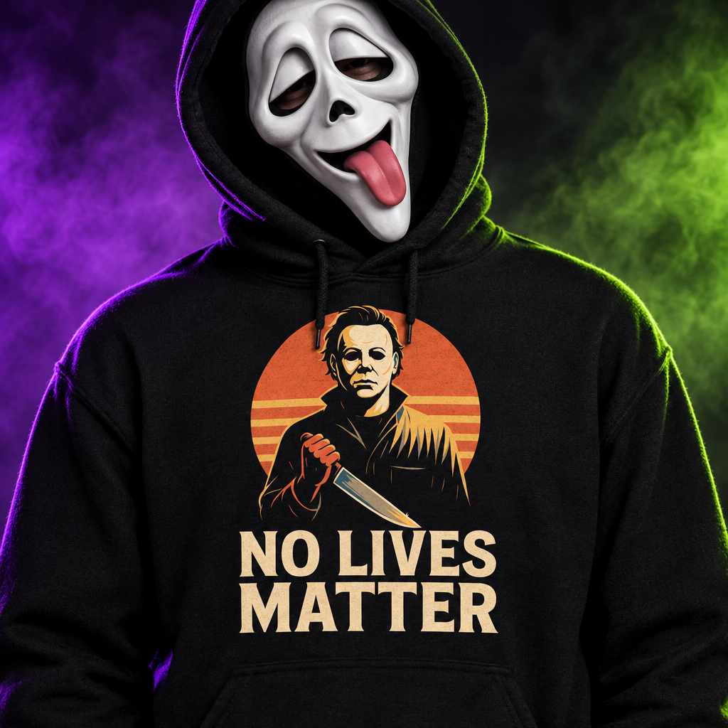 Close-up No Lives Matter hoodie Halloween promo