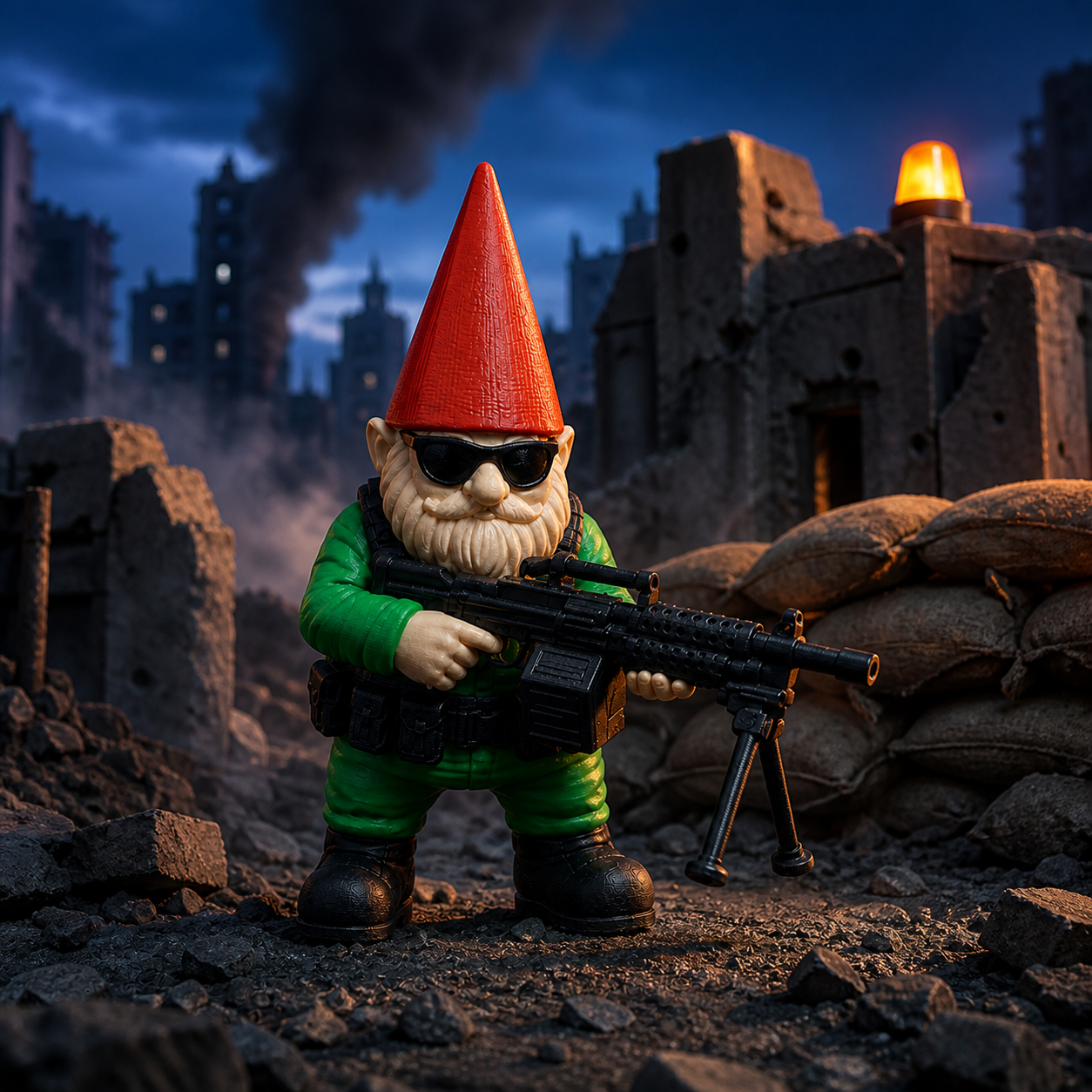 Liberty Reaper tactical gnome conducting a cinematic security patrol