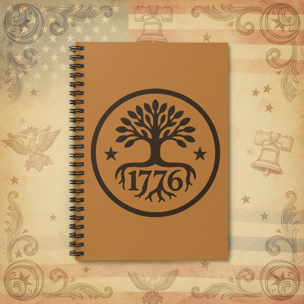 Liberty Roots 1776 Notebook with patriotic background