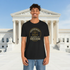Man smiling in Judge Nap t-shirt at Supreme Court - photorealistic