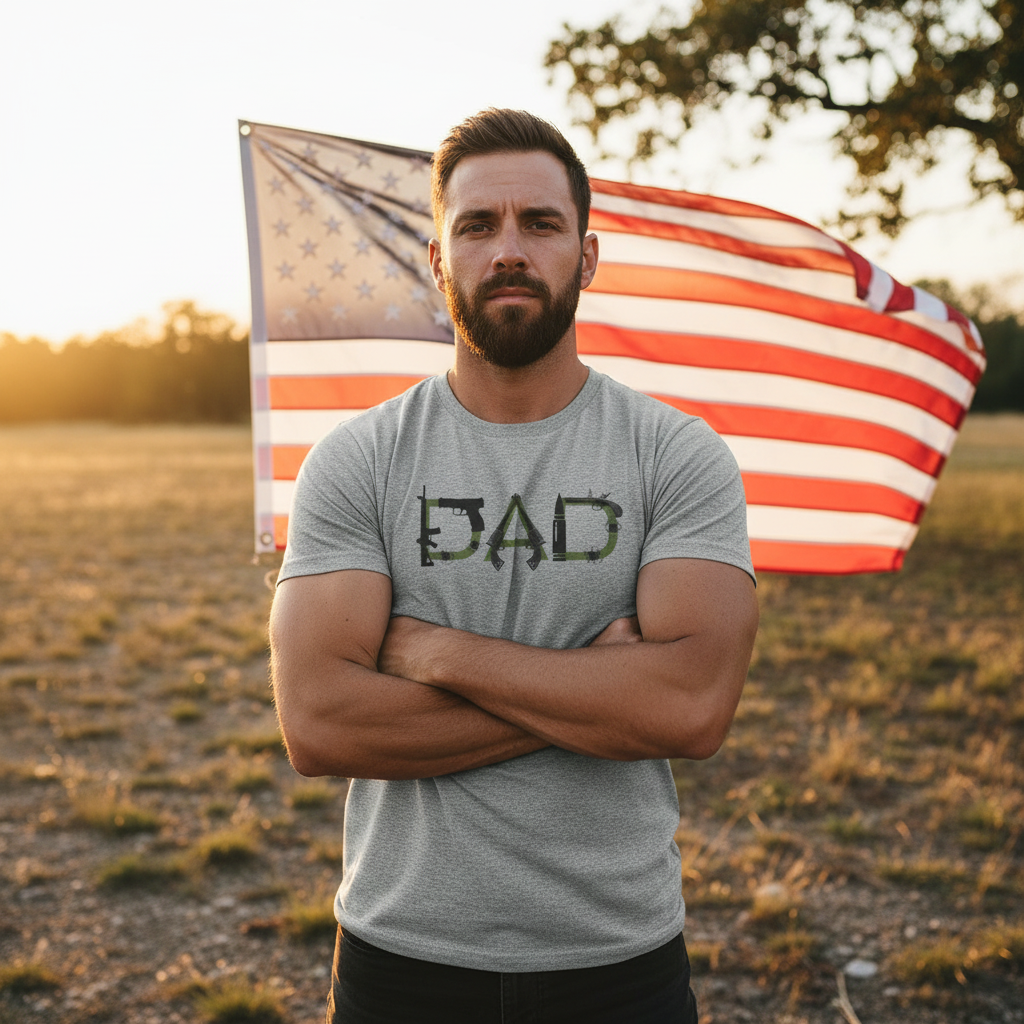 Manly Man Wearing DAD Bullet Holes Tee