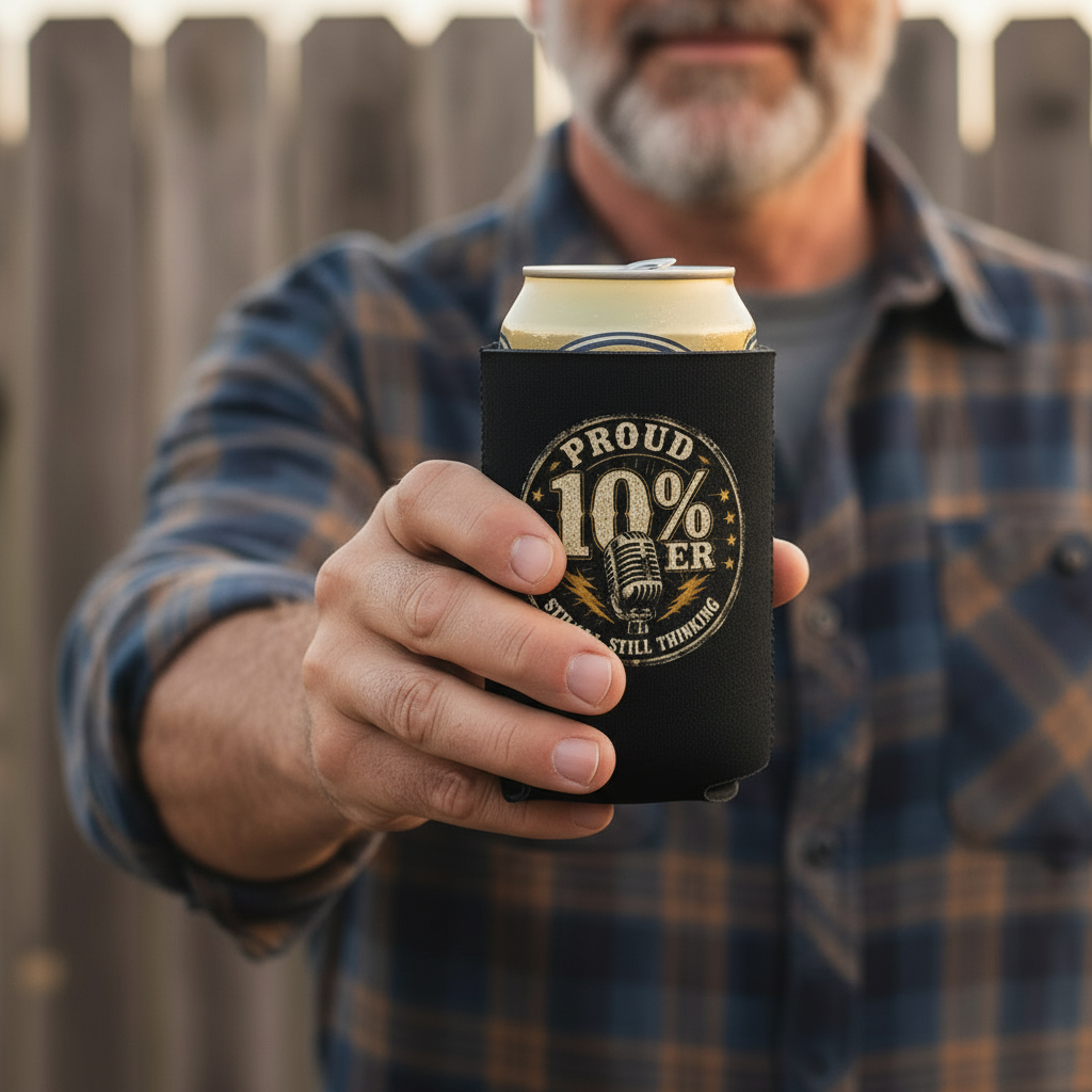 Proud 10%er Beer Koozie Lifestyle Mockup v2
