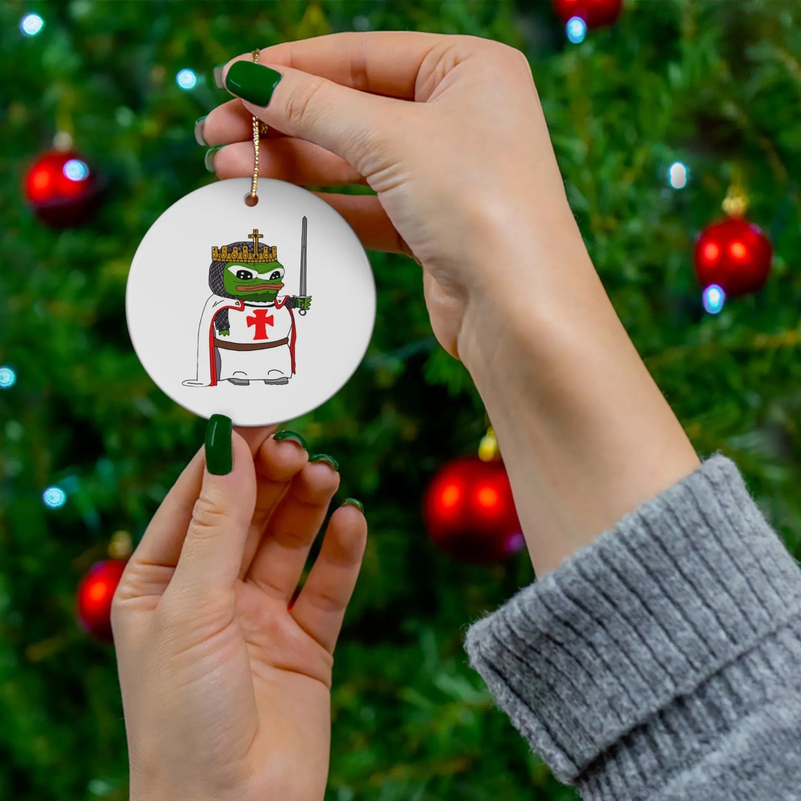 Pepe the Crusader Knight Ceramic Ornaments