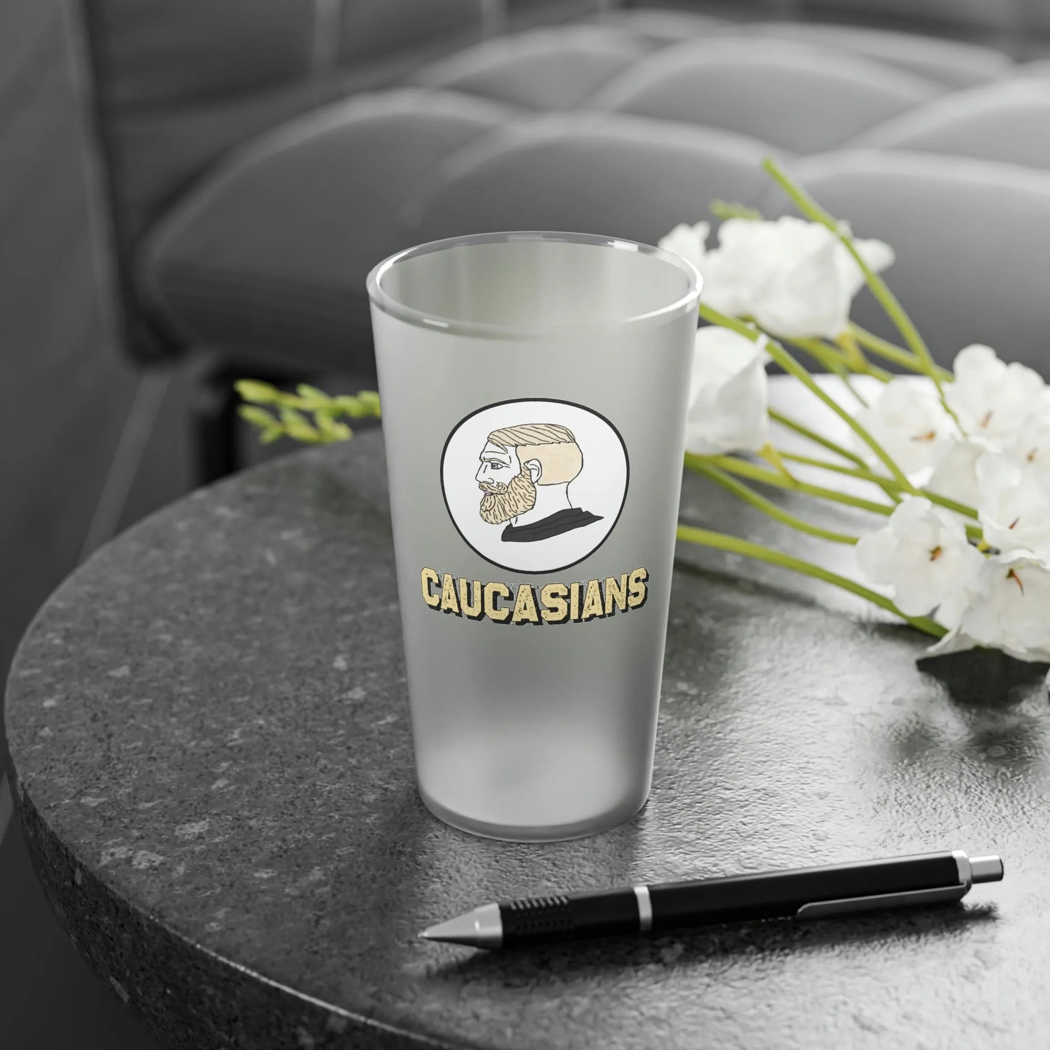 Caucasians Team Frosted Pint Glass, 16oz