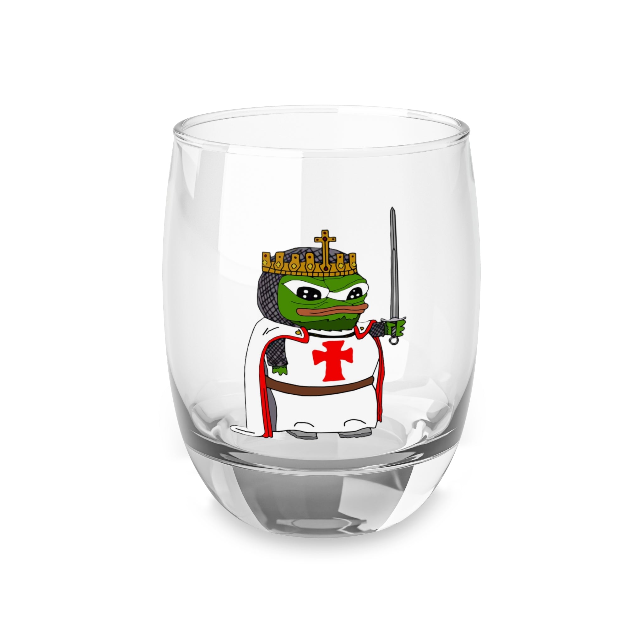 Pepe the Crusader Knight Whiskey Glass - Deus Vult Rocks Glass