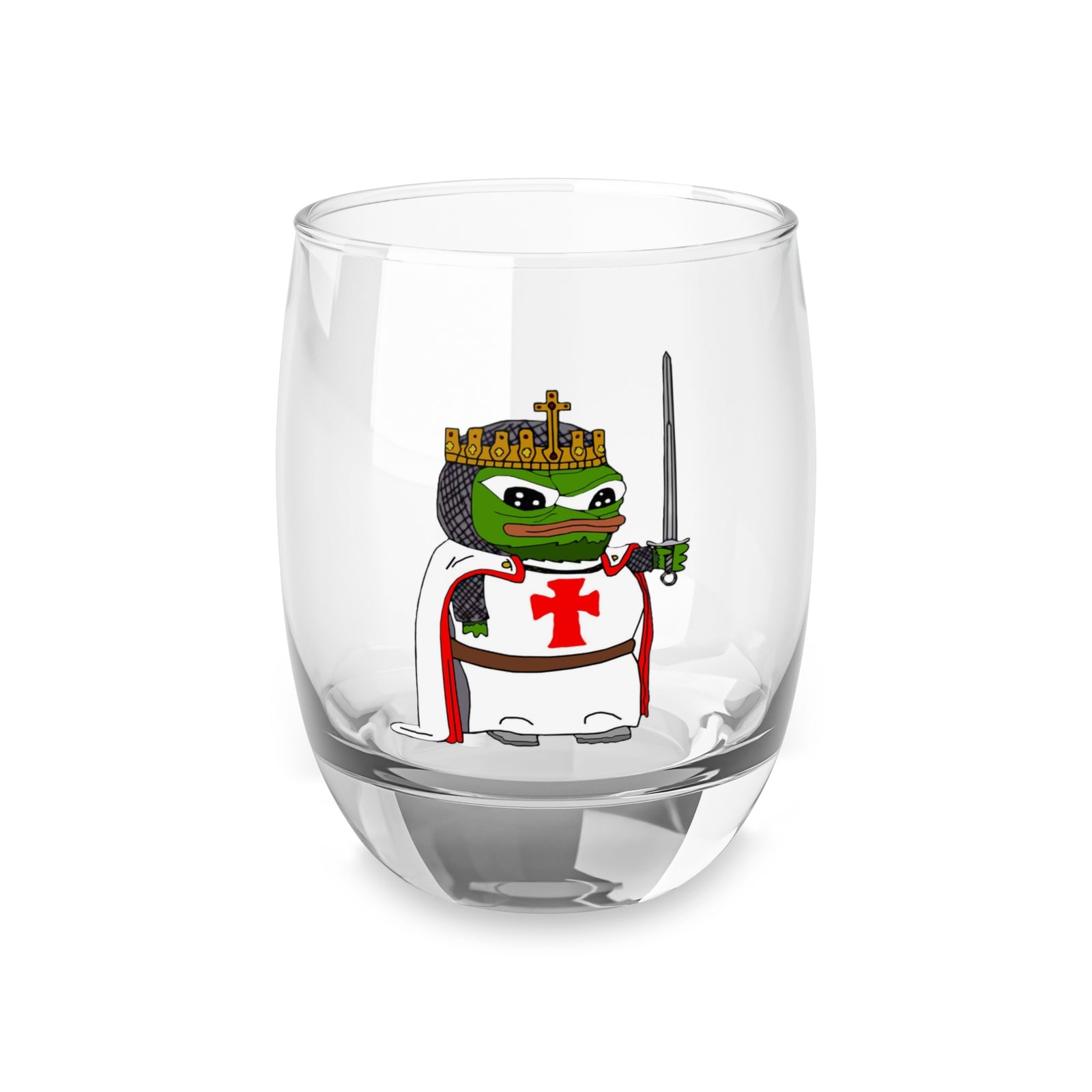 Pepe the Crusader Knight Whiskey Glass - Deus Vult Rocks Glass